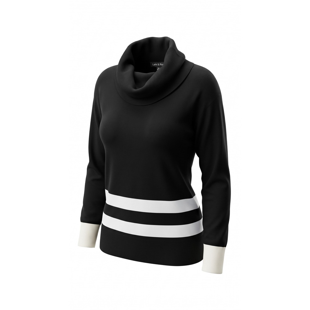Wendy Williams Womens Black White Striped Cowl Neck Knit Sweater RN 69377